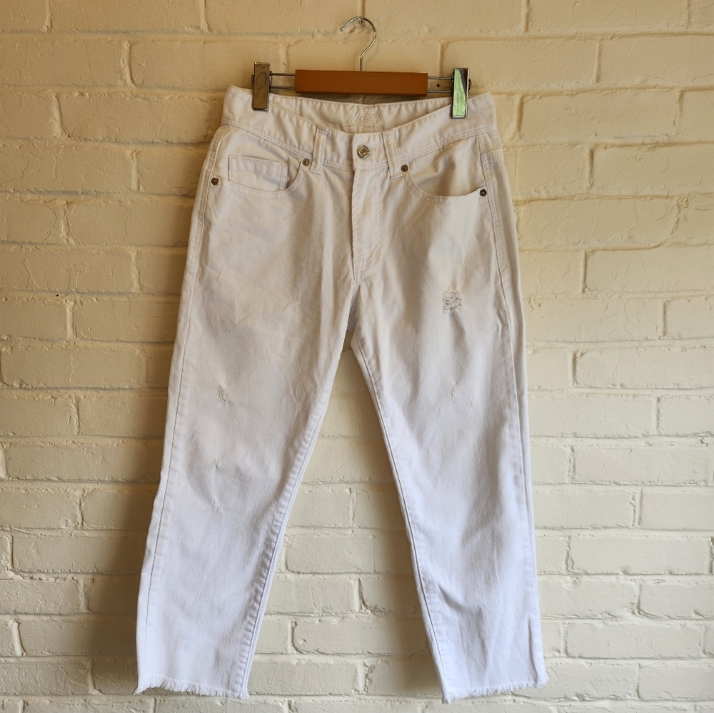 Mickey Mouse Mid-Rise Slightly Destressed Ankle-Lengt White Denim Empossed Jeans